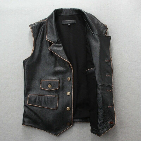 牛革ユーズド加工ノースリーブジャケット/ベスト Cow Leather Distressed Vest / Jacket 3枚目の画像