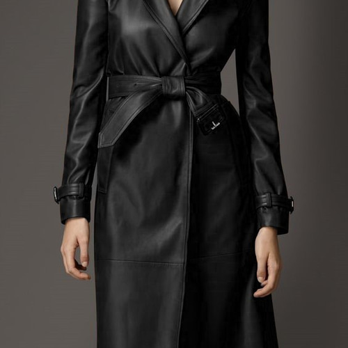 羊革トレンチロングコートボタンなし Sheep Leather Trench Coat 