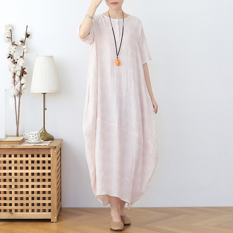 花柄リネンコクーンロングワンピース■しわ加工ペールピンク 8,208円