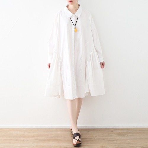 ホワイト シャツワンピース ギャザー入り Virca ワンピース ギャザーラグランシャツワンピース : ZOZOTOWN Yahoo