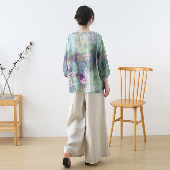 【2点限り】ふわり袖の 花柄シャツ ラミーリネン 2枚目の画像