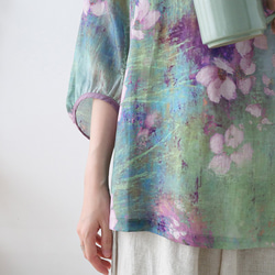 【2点限り】ふわり袖の 花柄シャツ ラミーリネン 7枚目の画像