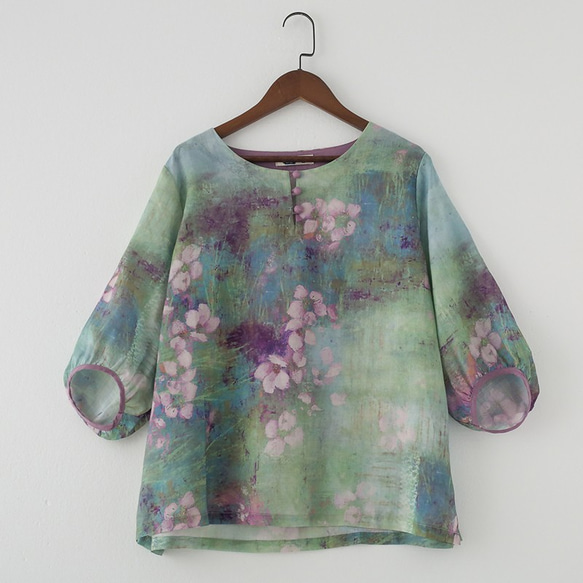 【2点限り】ふわり袖の 花柄シャツ ラミーリネン 8枚目の画像