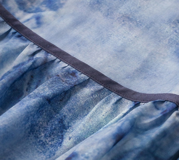 アンティーク ラミーリネンの葉柄ワンピース  ブルー 5枚目の画像