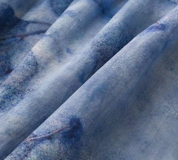 アンティーク ラミーリネンの葉柄ワンピース  ブルー 9枚目の画像