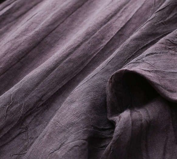裾アシンメトリー 風合いあるリネンのロングワンピース パープル 3枚目の画像