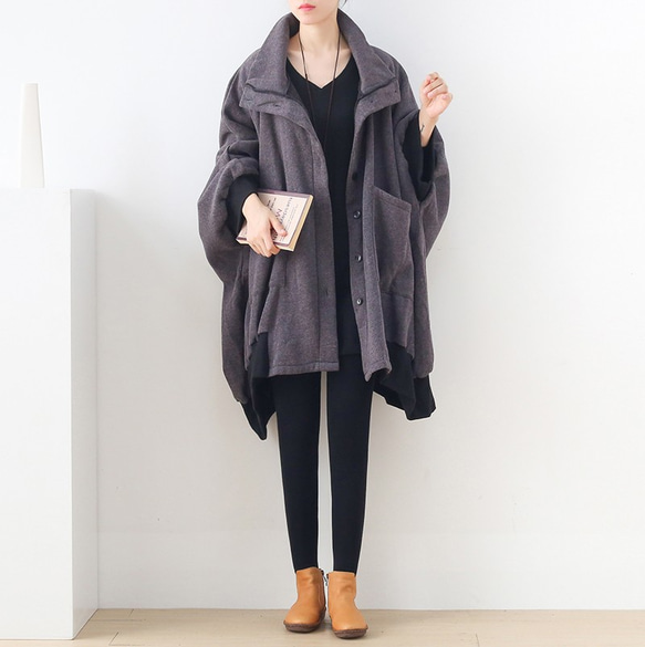 ハイネック☆あったか素材のふんわりオーバーサイズジャケット 2枚目の画像