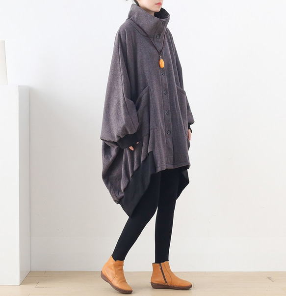 ハイネック☆あったか素材のふんわりオーバーサイズジャケット 5枚目の画像