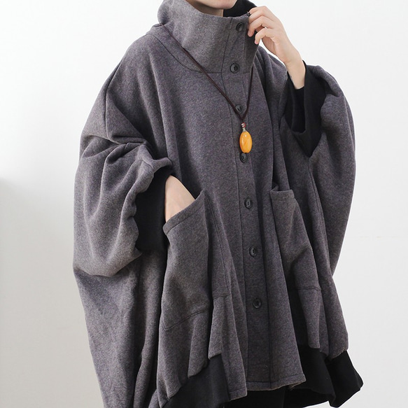 ハイネック☆あったか素材のふんわりオーバーサイズジャケット 7枚目の画像