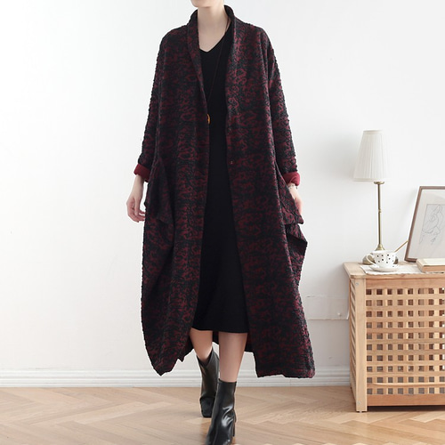 レリーフパターンコート ワインレッド we-170wi コート Weaver