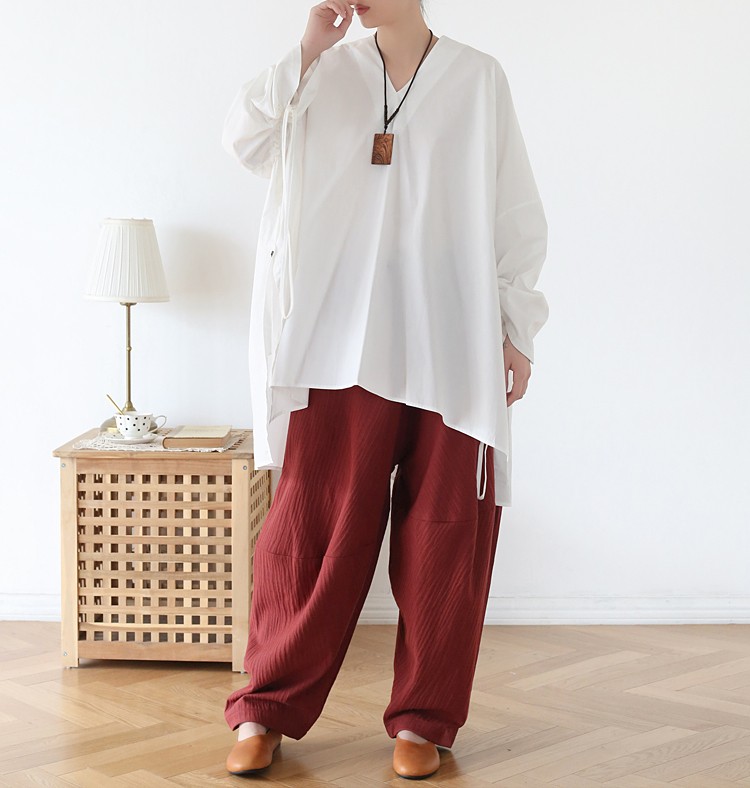 【1点限り】オーバーサイズを楽しむ Vネックルーズシャツ ホワイト