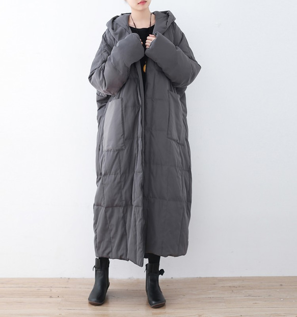 即納】厚着をしても余裕で動ける☆オーバーサイズダウンコート グレー