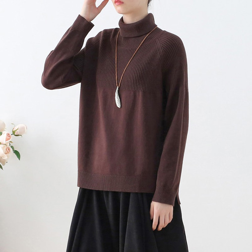 コーデに役立つハイネックセーター カットソー ブラウン we-218bw