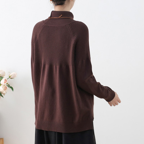 コーデに役立つハイネックセーター カットソー ブラウン we-218bw