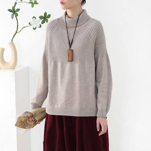 【訳あり】未使用⭐︎さえら⭐︎ポテチーノ⭐︎ハイネック⭐︎リブ織カットソー⭐︎シルクウール コーデに役立つハイネックセーター カットソー ブラウン we-218bw