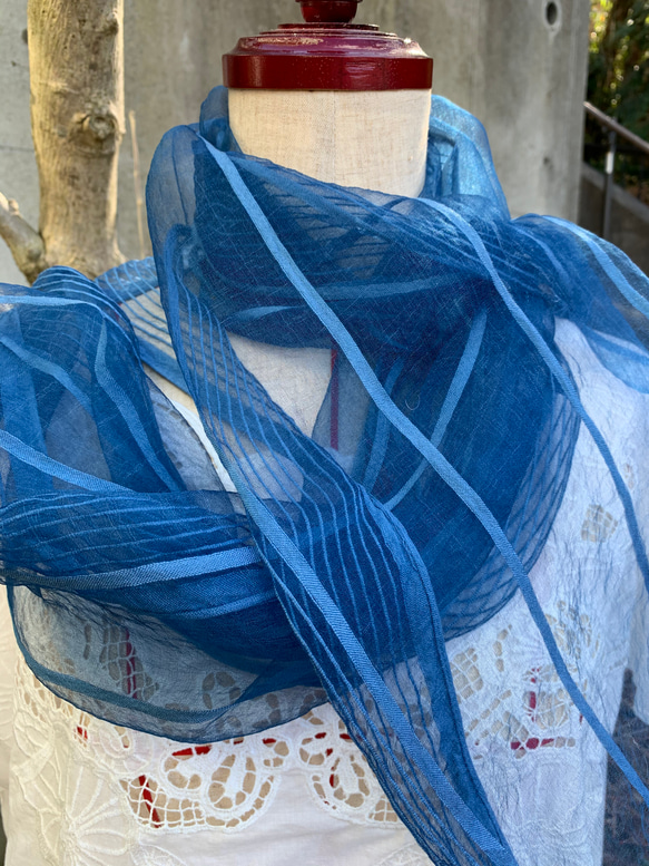 藍染シルクストール（紺色） 4枚目の画像