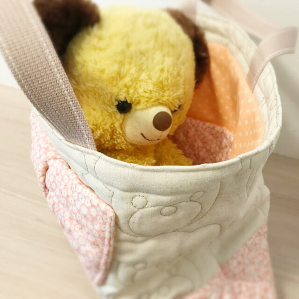 【入園準備に♡】クマ柄キルティングのレッスンバック＆シューズバックセット【ピンク】 3枚目の画像