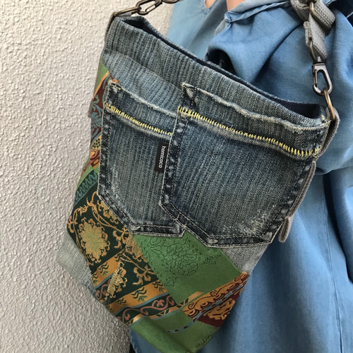 ✨帯リメイク デニム＆帯コラボ サコッシュ ショルダーバッグ 和柄