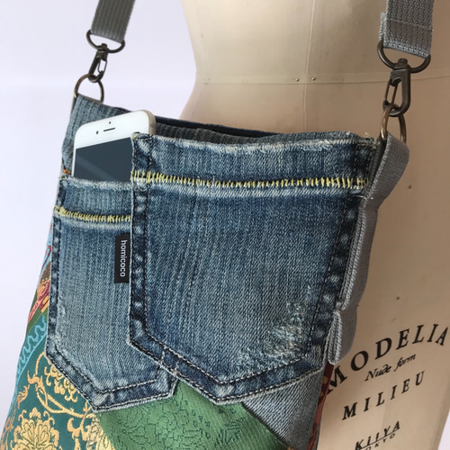 ✨帯リメイク デニム＆帯コラボ サコッシュ ショルダーバッグ 和柄