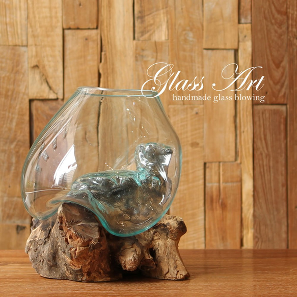 吹きガラスと流木のオブジェ Ｌ　ベタ や メダカ の飼育にも オシャレな水槽 アソート 1枚目の画像
