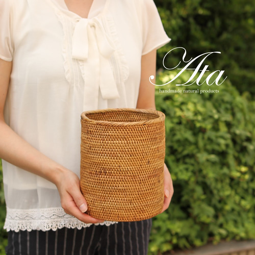 翌日発送】伝統工芸アタ細工の小ぶりなゴミ箱♪ キッチンツール入れ