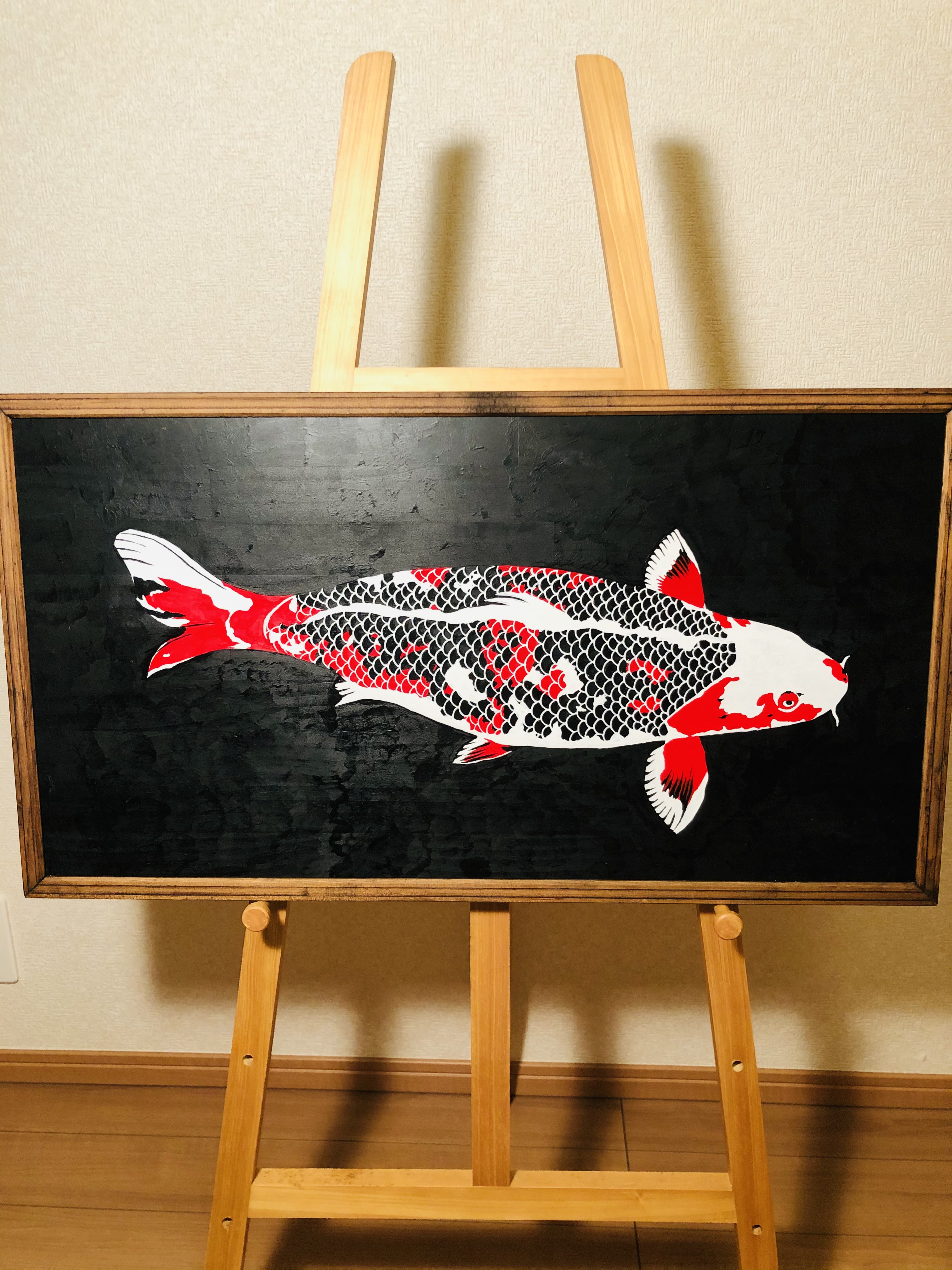 シルバーフレーム 山下開城　錦鯉　遊鯉　日本画