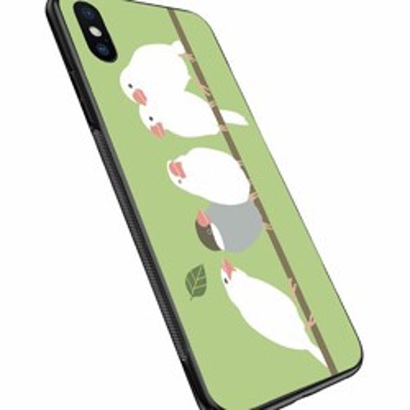 ボタニカル文鳥　TORINOS 　強化ガラス型スマホケース　（対応専用ケース、カメラホール付）機種対応は別画像に掲載 2枚目の画像