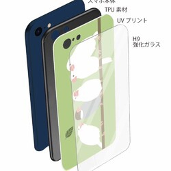 ボタニカル文鳥　TORINOS 　強化ガラス型スマホケース　（対応専用ケース、カメラホール付）機種対応は別画像に掲載 3枚目の画像