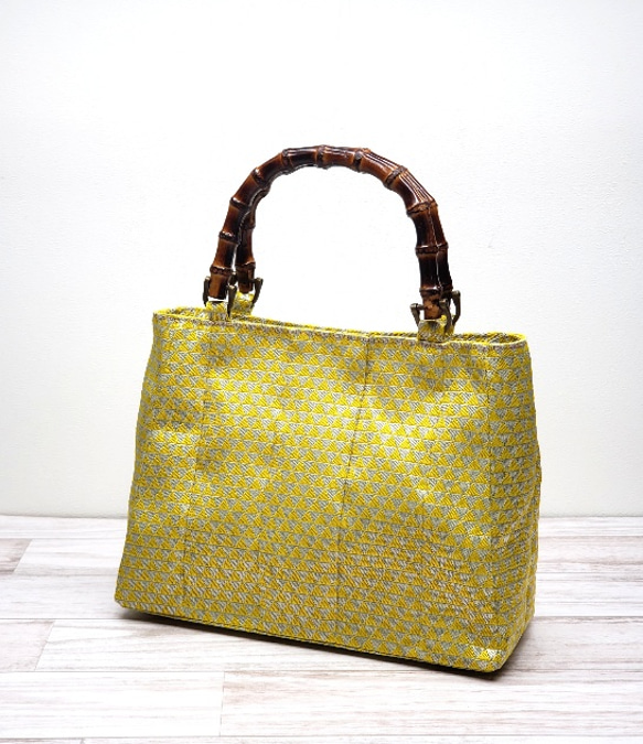 畳縁バッグ　春色のバンブーハンドルバッグ 5cm 底部分 口部分