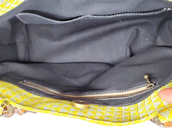 畳縁バッグ　春色のバンブーハンドルバッグ 5cm 底部分 口部分