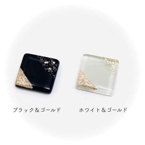 ガラスタイル ホワイト＆ブラック 2点セット スクエア ヘアゴム 