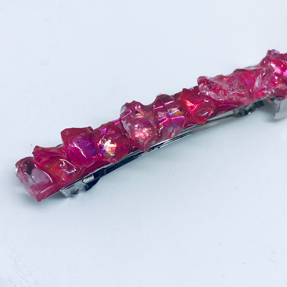 【受注制作】琉球ガラスのキラキラバレッタ 明るいピンク色 2枚目の画像