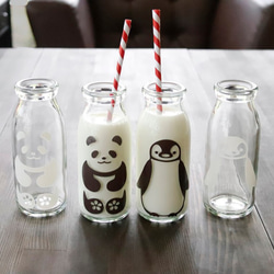 冷感ミルクボトル　牛乳スマイルグラス・丸モ高木陶器・ペアセット　ガラス瓶　ジュース瓶ペア200㏄牛乳瓶ミルク瓶　ジュース 8枚目の画像