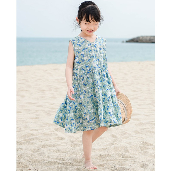 90㎝‐150㎝】キッズワンピース Vネック 花柄 春夏 #kf19 子供服