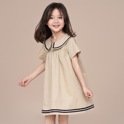 100㎝‐150㎝】キッズワンピース セーラー風丸襟 子供服 黒 春夏