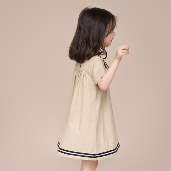 【100㎝‐150㎝】キッズワンピース　セーラー風丸襟　子供服　黒　春夏　HA005 4枚目の画像