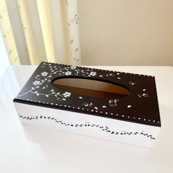 音符模様のティッシュボックスケース トールペイント ピアノ 木製  