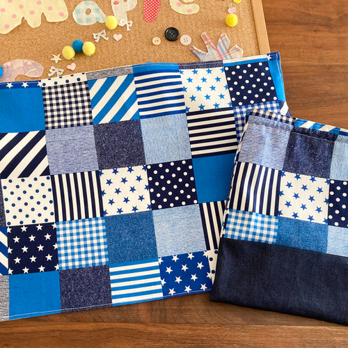 お給食セット パッチワーク柄 青系 給食袋 maplestamp 通販 12583339