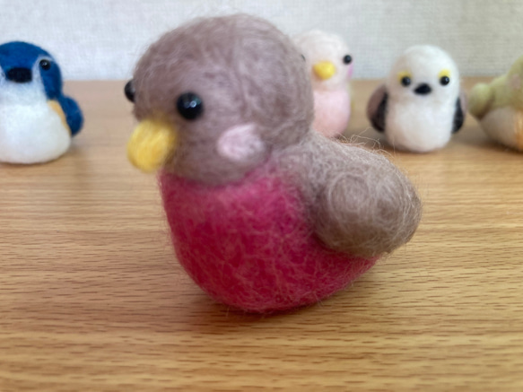 幸せの小鳥ちゃん　ピンクロビン　羊毛フェルト作品 6枚目の画像