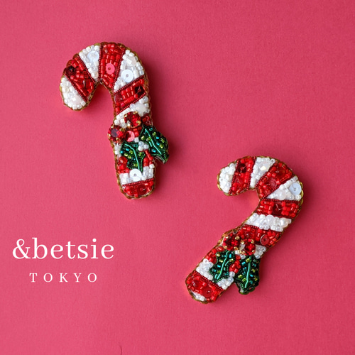 受注製作】CANDYCANE クリスマスキャンディーのブローチ ブローチ 