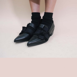 {香港デザインブランド} [手作りのカスタマイズ]デニムとレザーのネクタイノットポイントトゥ紳士靴 5枚目の画像