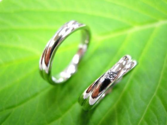 鍛造 結婚指輪 プラチナ pt900 幅3.5mm 2連リングに見える２連デザイン 1枚目の画像