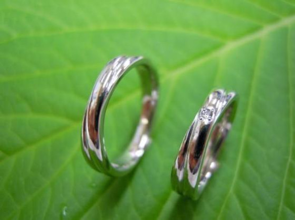 鍛造 結婚指輪 プラチナ pt900 幅3.5mm 2連リングに見える２連デザイン 2枚目の画像