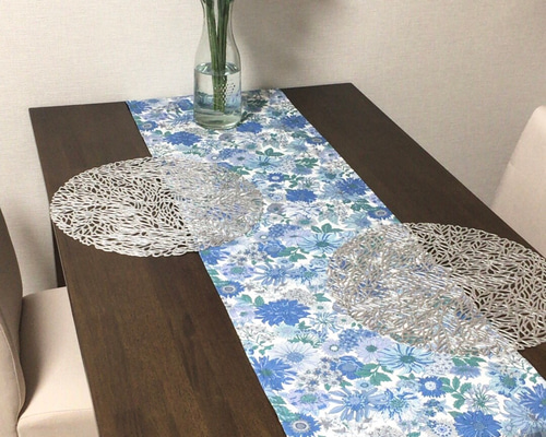 送料無料テーブルランナーパールブルー マルチクロス 花柄