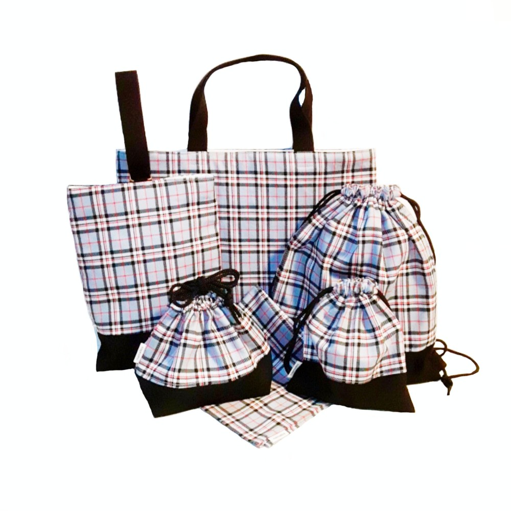 そろそろ入学準備！タータンチェック柄入園準備、入学準備セット！レッスンバッグ等の６点セット