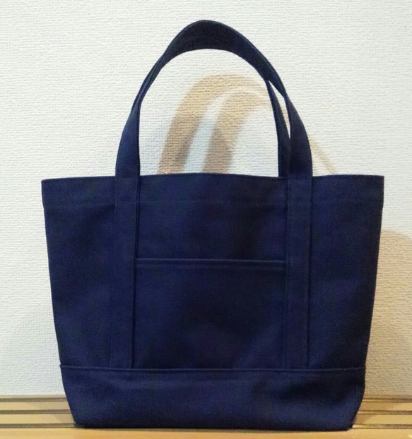 トートバッグ 8号帆布 ハンドメイド ネイビー きなり ファスナー