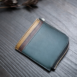【配色カスタム無料】Ｌ字型ファスナーミニ財布（３色ストライプ） 1枚目の画像