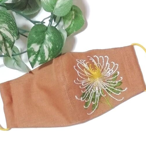 マスク手刺繍 田中工芸刺繍 鳥獣戯画刺しゅうのオーガニックコットンマスク／4