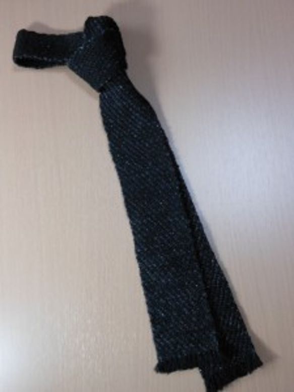 手織り ネクタイ NEC104A  シルクツイード メンズ 黒系 プレゼント 父の日 1枚目の画像