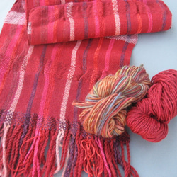 手織り カシミア混 ウール 柔らか マフラー MUF127A 赤 プレゼント 1枚目の画像